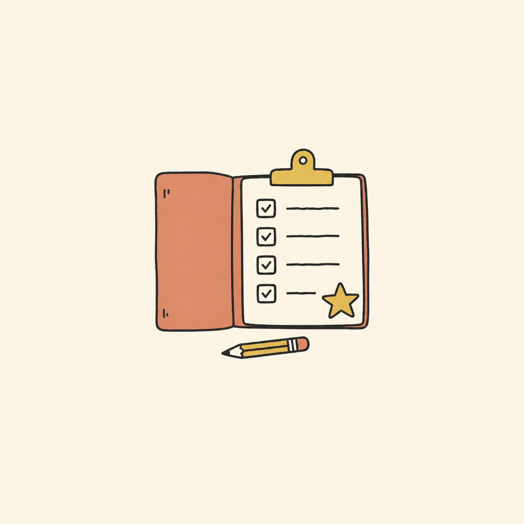 Clipboard with checklist and envelope on cream